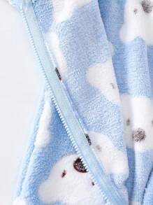 2件套新生儿可爱考拉印花刺绣毛绒加厚长袖连体睡衣，秋冬 - 藍色 - 查看 8