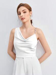 BizChic Women's Asymmetric Design Ruched Metal Decor Strap Blouse, Basic Minimalist Elegant Chic Business Casual, Suitable For Urban Commute, Office, Teacher, Wedding Guest, Music Concert - White - View 3