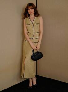 MOTF PREMIUM CHALECO CON BOTONES Y RIBETE DE CONTRASTE - Dorado - Ver 6