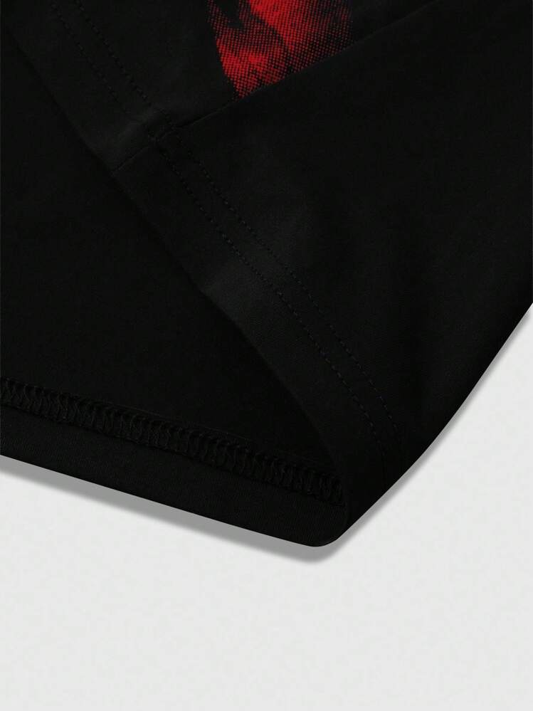 PAVTROS Manfinity Streetrush 男士撞色印花圆领短袖T恤 Y2K黑色，万圣节派对，街头服饰 - 黑色 - 查看 3