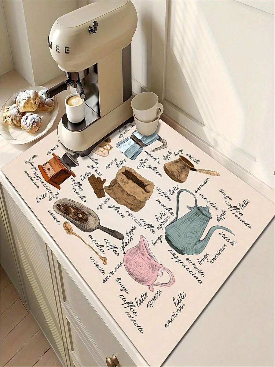 SHEIN 1PC Coffee Mat & Tray Drying Mat, Kitchen Countertop Protector Pad, Anti-Slip Pad, Coffee Maker Mat