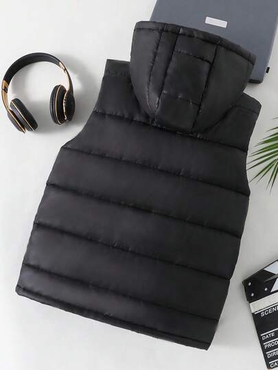 Quilted Padded Sleeveless Padded Coat For Teenage Boys, Winter Fall