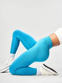 SHEIN Sports High Waist Stretchy Comfortable Women Sports Leggings - Blue - View 1