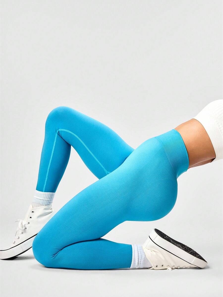 SHEIN Sports High Waist Stretchy Comfortable Women Sports Leggings - Blue - View 1