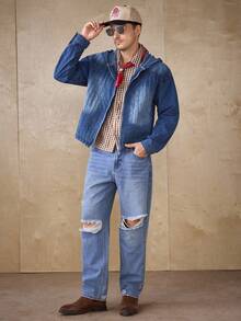 RivetRise Jeans dritti da uomo di colore blu chiaro consumati