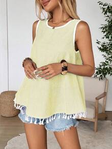 EMERY ROSE Top de tirantes con flecos y rayas para mujer, ideal para vacaciones