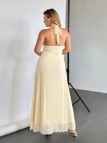 Auralis Đầm hở lưng thời trang màu trơn cỡ lớn cho nữ, mùa hè - Màu be - Xem 2