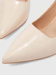 CUCCOO BIZCHIC 女士时尚杏色后带侧扣粗跟尖头穆勒鞋，适合日常通勤、约会和派对 - 杏色 - 查看 7