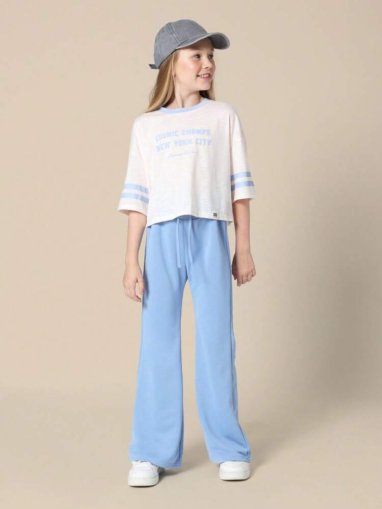 Boxy T-Shirt With Varsity Text And Flared Joggers