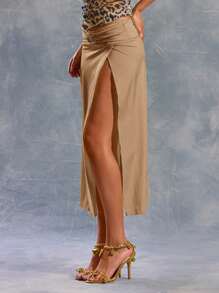 MUSERA 不对称下摆，修身腰部饰有搭扣的半身裙，适合夏季伊比沙岛、Y2K 风格，酷女孩节日、锐舞派对、度假俱乐部、可爱时尚、优雅假日和复活节等场合穿着。 - 杏色 - 查看 3