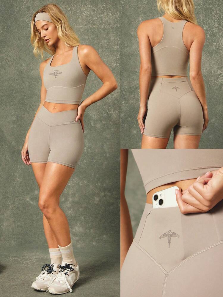 GLOWMODE X Harry Potter 4.3" FeatherFit™ Sweat-Wicking Soft Stretchy Crossover Waist Silicone Label Back Graphic Waist Pocket Shorts Low-Impact Yoga Pilates Barre Studio Daily Casual Wear