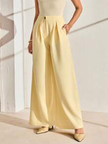 CLARA VERO Women's Butter Yellow High Waist Wide Leg Elegant Suit Pants - Yellow - View 3