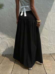 SHEIN EZwear 大码休闲宽松黑色长裙，夏季假日 - 黑色 - 查看 2