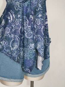 SHEIN ICON Blusa hippie de estilo boho para mujer de talla grande, de verano y primavera, con escote halter, cuello en V, estampado retro y espalda descubierta, para salir y vacaciones - Agua verde azul - Ver 6