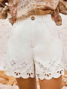 Maija Białe, haftowane szorty w kształcie litery A z kieszeniami, jesienna odzież damska w stylu boho, styl rustykalny, moda sztokholmska, odpowiednie na randki, wyjścia, lotniska i podróże - Biały - Zobacz 1