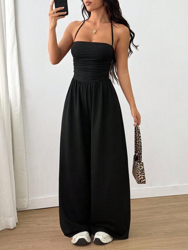 SHEIN Unity 女士休闲褶皱宽松直筒连体裤，适合春季、夏季及所有季节