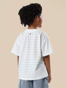 SUMWON Core Collection Kids Striped Tee Comfortable Casual Everyday Essential Summer Top Soft Relaxed Fit Boys Daily Wear Basic Leisure - White - View 2