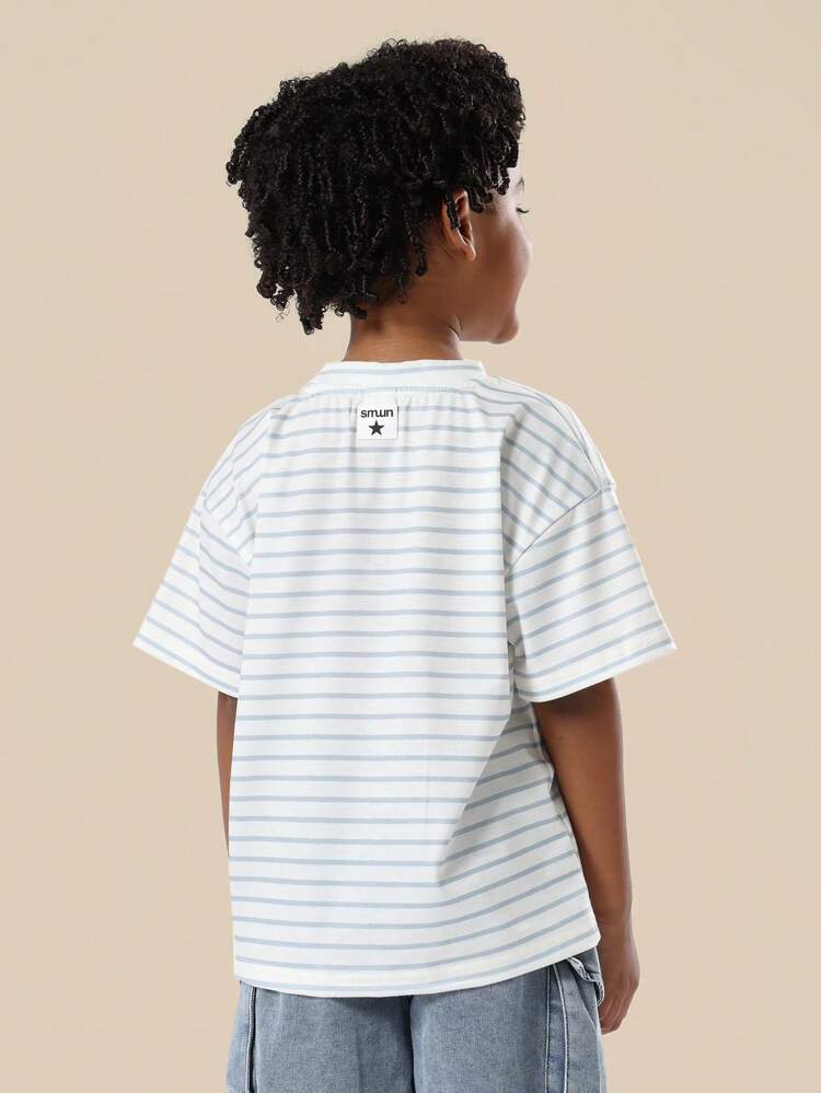 Striped Oversized Tee With Logo Print