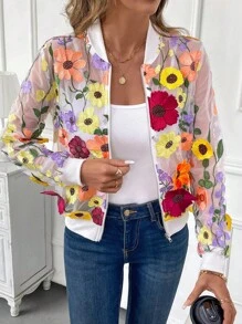 SHEIN Clasi 优雅精致轻盈蕾丝短款女式夹克，初秋 - 彩色 - 查看 3