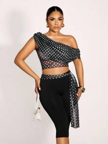 Zolique SummerHoliday  Women's Polka Dot Print Sleeveless Cropped Top And Capri Pants Fashion 2-Piece Set - Black - View 5