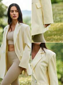 Fluxe Damen Einfarbige Marmorierte Reverskragen Langarm Lässig Loose Blazer - Gelb - Übersicht 5