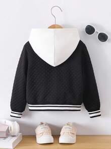Young Girl Striped Long Sleeve Zip-Up Casual Baseball Jacket - Black - View 2
