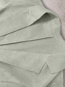 EMERY ROSE Women's Solid Color Lapel NeckShort Sleeve Mesh Hem Lightweight Jacket - Green - View 4