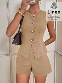 Siren Gaze Conjunto de chaleco y pantalones cortos de un solo botonadura de unicolor para mujer en otoño/invierno