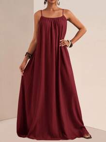 Slaydiva Đầm maxi không tay màu trơn cỡ lớn, đầm maxi dài kiểu dáng thường ngày cho kỳ nghỉ, đầm maxi mùa hè, đầm maxi màu đỏ đô, đầm maxi màu đỏ sẫm, đầm maxi màu nâu đỏ, đầm maxi mùa hè. - Màu Đỏ Sâu - Xem 1