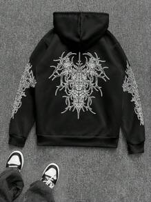 Manfinity Dauomo Men Y2K Retro Punk Print Hoodie, Suitable For Everyday Outings , Fall - Black - View 2