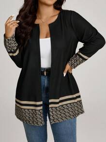 SHEIN LUNE Chaqueta ligera de talla grande para mujer con estampado geométrico minimalista y casual