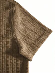 Manfinity Homme Camisa de manga corta de unicolor casual para hombre talla grande, verano - Café integral - Ver 4