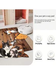 SHEIN 1pc Cat Climbing Wall Print Pet Feeding Mat, Easy To Clean Pet Bowl Mat, Dog Cat Cage Pad,Suitable For All Seasons - Multicolor - View 8
