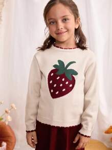 Blossori Young Girls' French Elegant Strawberry Pattern Sweater/Knit Skirt Set Strawberry Kids Outfit Girls Sweater Skirt Set Girls Autumn Clothes Kids Strawberry Sweater Toddler Girl Fall Outfit Winter