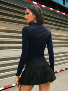 Easelle Camiseta de manga larga de punto con estampado ecuestre para mujer en color azul marino