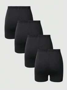 Conjunto de 4 piezas de shorts de punto ajustados informales para niñas - Negro - Ver 2