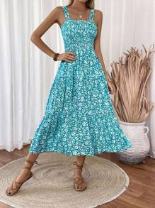 Breezaya Vacation Casual Ditsy Floral Camisole Dress - Blue - View 1