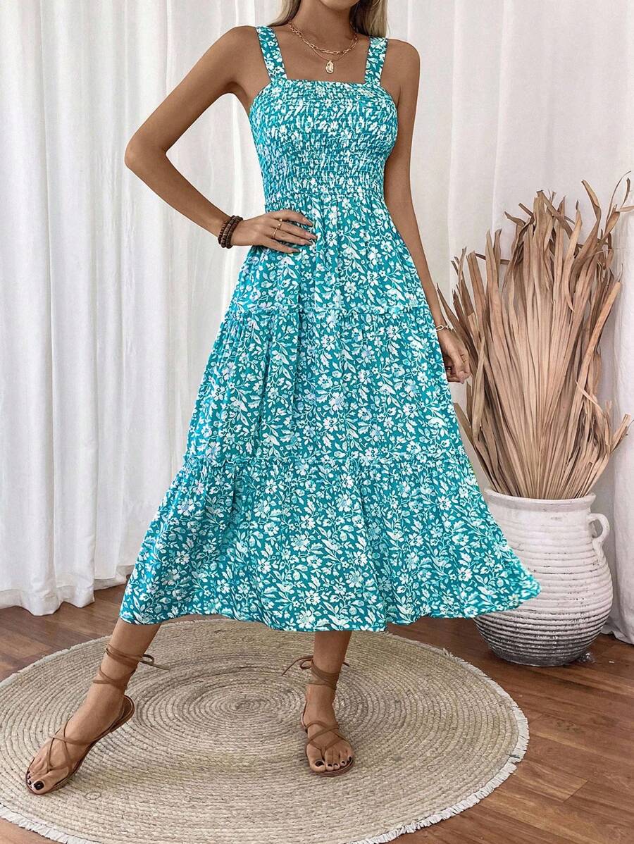 Breezaya Vacation Casual Ditsy Floral Camisole Dress - Blue - View 1