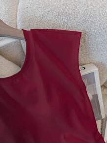 Women's Solid Color Backless Design Round Neck Casual Tank Top - Burgundy - View 5