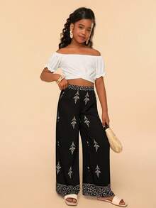 Travachic KIDS 夏季女童花卉印花休闲黑色裤子 - 黑色 - 查看 5