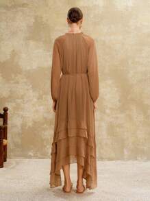 Arave Women's Chiffon Summer Woven New French Fairy Style Lantern Sleeve Long Sleeve Vintage Gentle Niche Casual Resort Commute Long Maxi Dress,Vacation Outfits Women,Birthday Outfits For Women,Elegant Dresses For Women,Boho Dress,Old Money Style Women,Vacation Dresses,Flowy Dress,Fall Dresses For Women,Modest Dresses For Women,Fairycore,Classy Outfits For Women Maillard Style - Brown - View 4