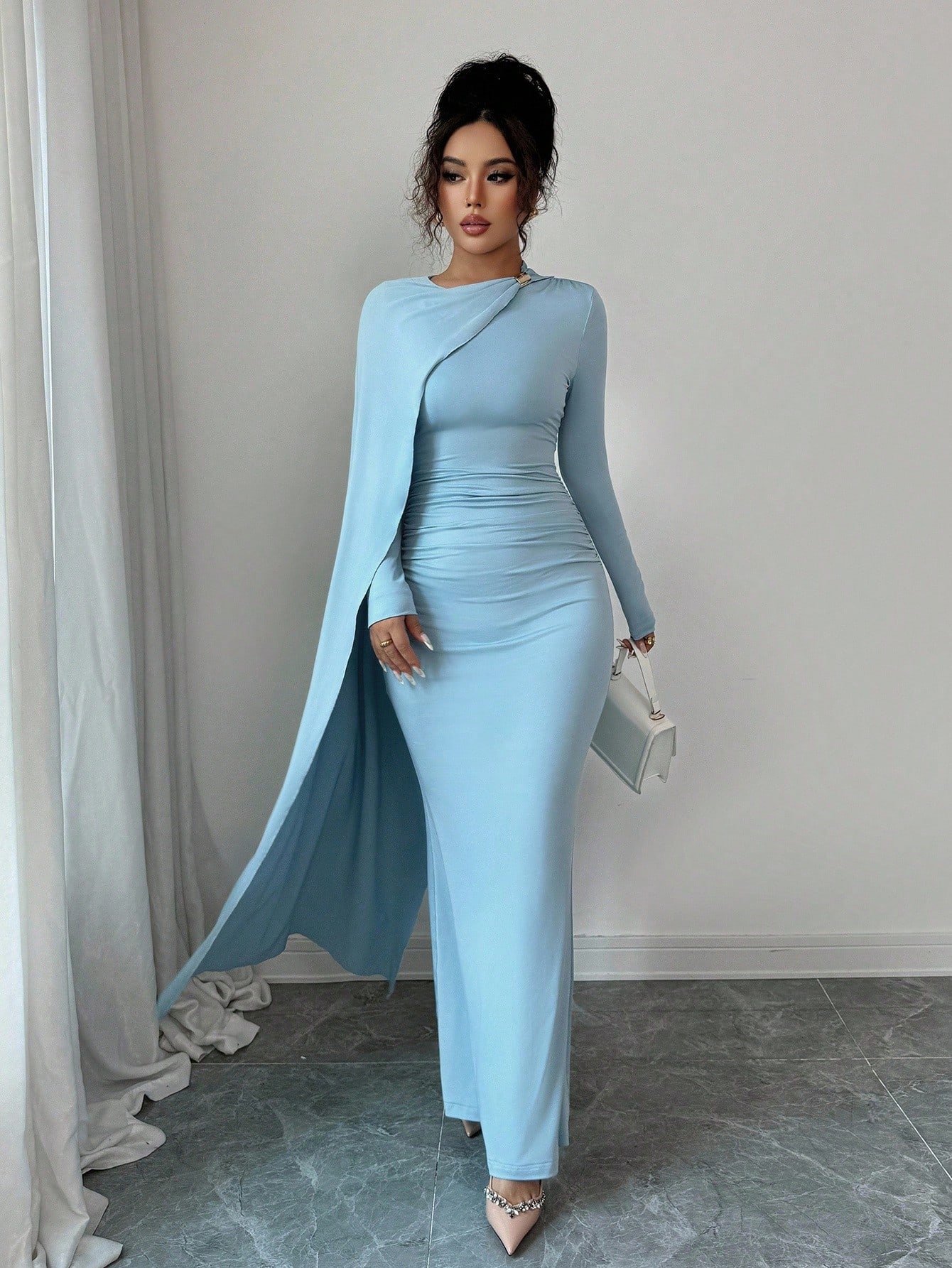 Elenzga فستان حفلة طويل أنيق أزرق سماوي للنساء، مت...