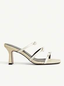 CUCCOO CHICEST Women's Fashionable Beige Elegant Bow Decor High Heel Sandals - Beige - View 7