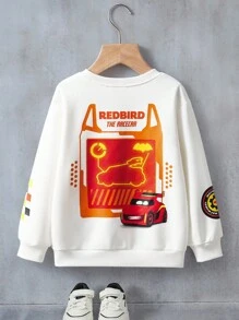 Batwheels X SHEIN Young Boy Cartoon Pattern White Long Sleeve Sweatshirt