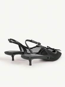 CUCCOO CHICEST Women's Pointed Toe Bowknot Mesh Patchwork Kitten Heel Elegant Commuter Fashion Black Mesh High Heel Sandals, Suitable For Afternoon Tea, Date, Workplace, Halloween - Black - View 11