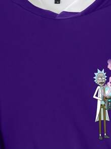 Rick and Morty X SHEIN Men's Cartoon Figure Graphic Purple Hoodie Sweatshirt - White - View 4