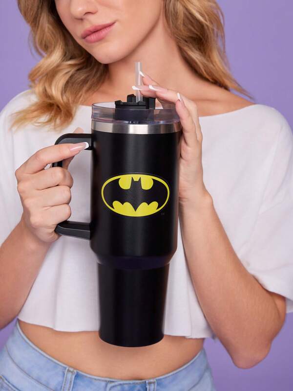 BATMAN X SHEIN 40oz Tumbler With Handle, Insulated Cup, Vacuum Insulated Water Bottle, Leak-Proof Lid And Straw, Stainless Steel Travel Mug, Car Mug