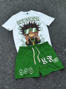 Manfinity ZONE917 Bộ áo thun nam in họa tiết mùa hè, món quà lý tưởng cho bạn trai, chồng, trang phục thời trang - Nhiều màu - Xem 1