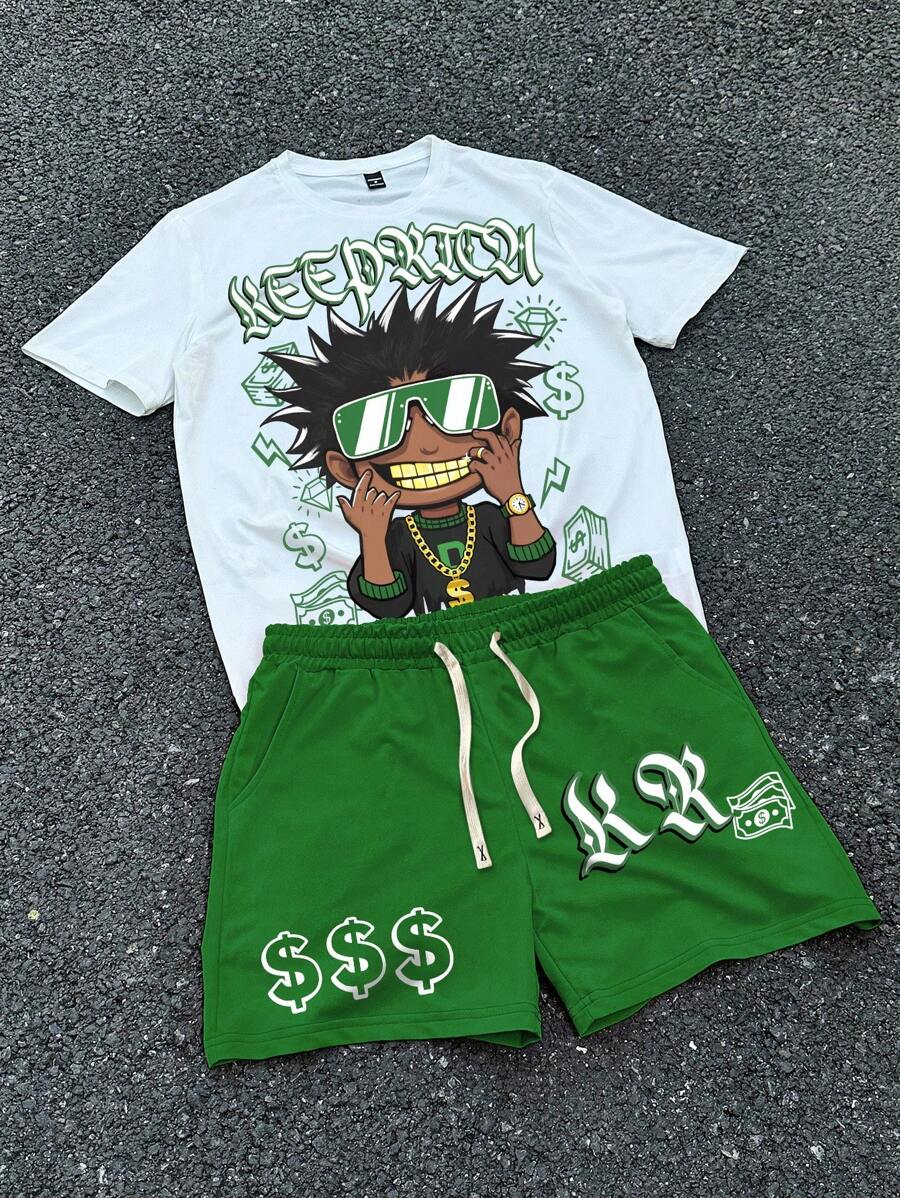 Manfinity ZONE917 Bộ áo thun nam in họa tiết mùa hè, món quà lý tưởng cho bạn trai, chồng, trang phục thời trang - Nhiều màu - Xem 1