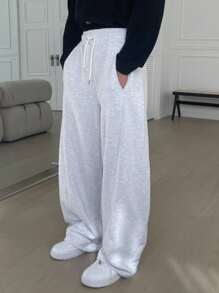 DAZY Men's Loose Fit Drawstring Waist Fleece Sweatpants, Light Grey, Autumn/Winter - Light Grey - View 4